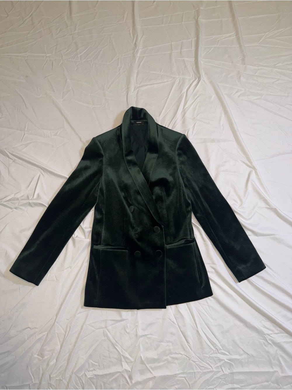 Express Velvet Double-Breasted Blazer Jacket - Forest Green